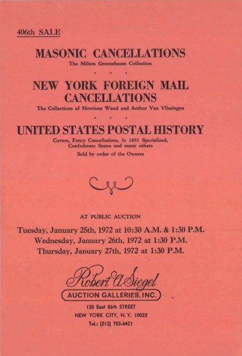 Catalog Cover Sale no. 406 — Siegel Auction Galleries