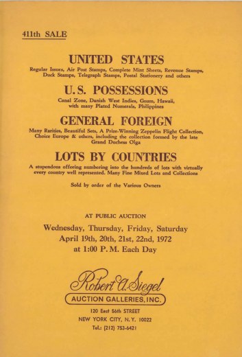 Catalog Cover Sale no. 411 — Siegel Auction Galleries