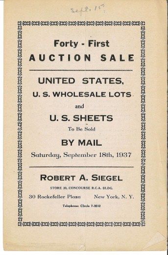 Catalog Cover Sale no. 41 — Siegel Auction Galleries