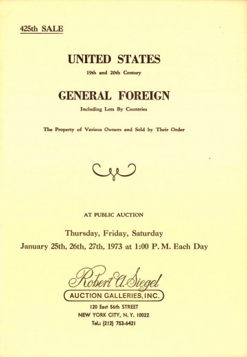 Catalog Cover Sale no. 425 — Siegel Auction Galleries