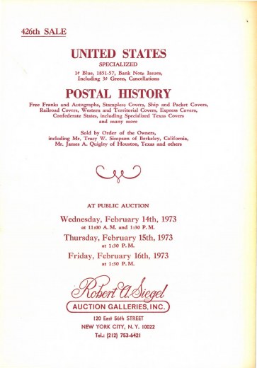 Catalog Cover Sale no. 426 — Siegel Auction Galleries