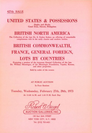 Catalog Cover Sale no. 427 — Siegel Auction Galleries