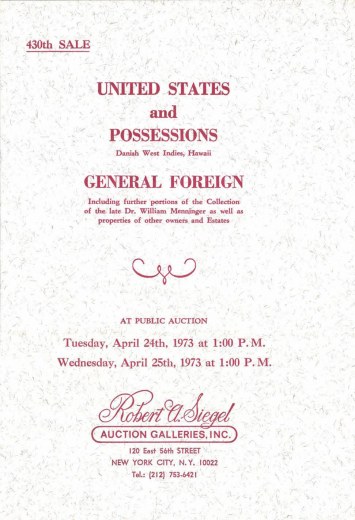 Catalog Cover Sale no. 430 — Siegel Auction Galleries
