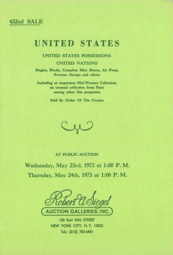 Catalog Cover Sale no. 432 — Siegel Auction Galleries