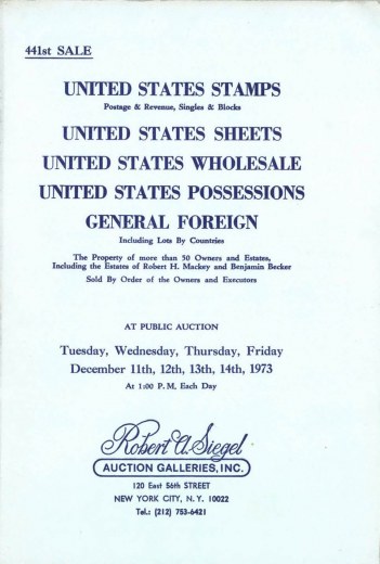 Catalog Cover Sale no. 441 — Siegel Auction Galleries