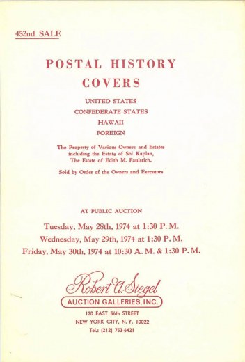 Catalog Cover Sale no. 452 — Siegel Auction Galleries