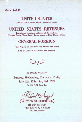 Catalog Cover Sale no. 454 — Siegel Auction Galleries