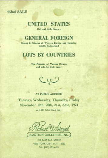 Catalog Cover Sale no. 462 — Siegel Auction Galleries