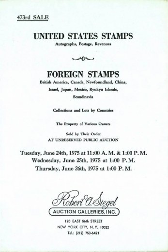 Catalog Cover Sale no. 473 — Siegel Auction Galleries