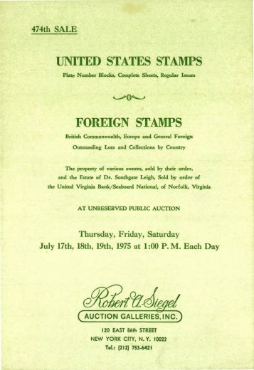 Catalog Cover Sale no. 474 — Siegel Auction Galleries