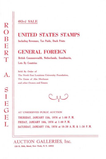 Catalog Cover Sale no. 483 — Siegel Auction Galleries