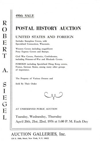 Catalog Cover Sale no. 490 — Siegel Auction Galleries