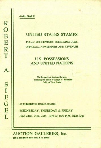 Catalog Cover Sale no. 494 — Siegel Auction Galleries