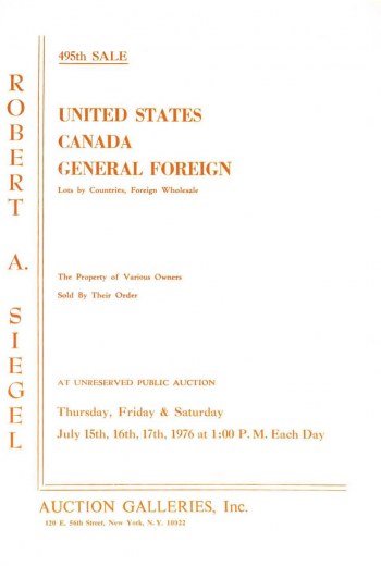 Catalog Cover Sale no. 495 — Siegel Auction Galleries