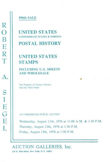 Catalog Cover Sale no. 496 — Siegel Auction Galleries