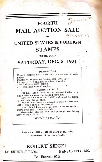 Catalog Cover Sale no. 4 — Siegel Auction Galleries