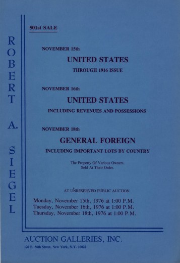 Catalog Cover Sale no. 501 — Siegel Auction Galleries