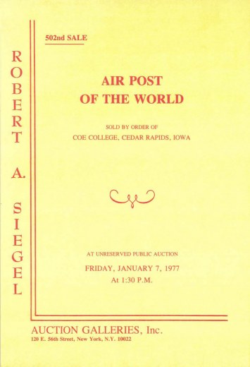 Catalog Cover Sale no. 502 — Siegel Auction Galleries