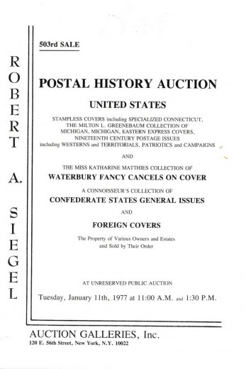 Catalog Cover Sale no. 503 — Siegel Auction Galleries
