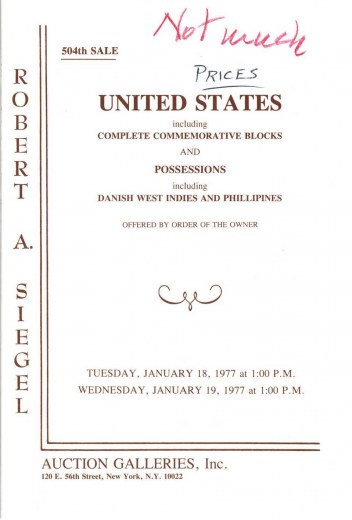 Catalog Cover Sale no. 504 — Siegel Auction Galleries