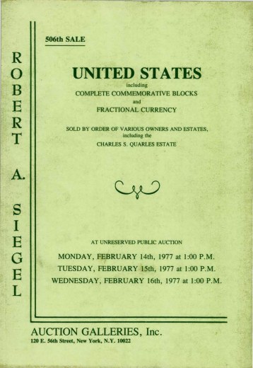 Catalog Cover Sale no. 506 — Siegel Auction Galleries