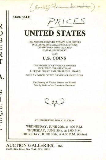 Catalog Cover Sale no. 514 — Siegel Auction Galleries