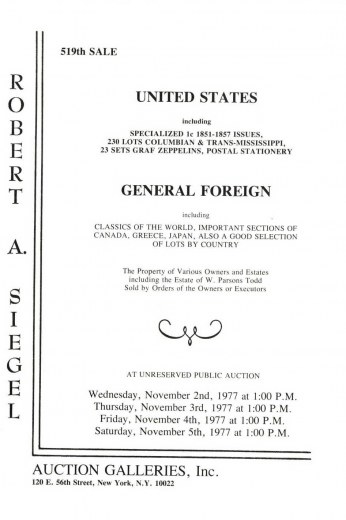 Catalog Cover Sale no. 519 — Siegel Auction Galleries
