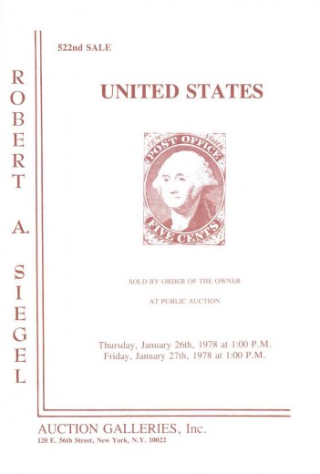 Catalog Cover Sale no. 522 — Siegel Auction Galleries