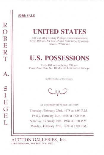 Catalog Cover Sale no. 524 — Siegel Auction Galleries