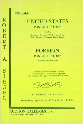 Catalog Cover Sale no. 527 — Siegel Auction Galleries