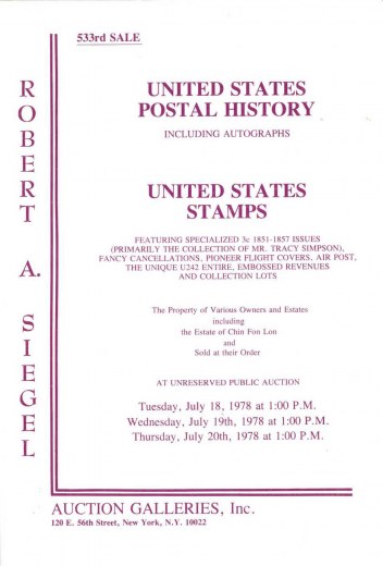 Catalog Cover Sale no. 533 — Siegel Auction Galleries