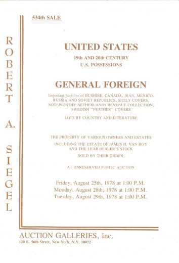 Catalog Cover Sale no. 534 — Siegel Auction Galleries