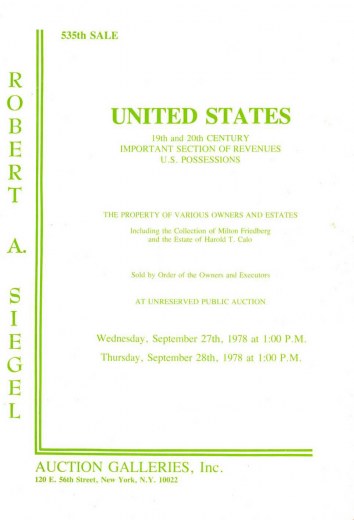 Catalog Cover Sale no. 535 — Siegel Auction Galleries