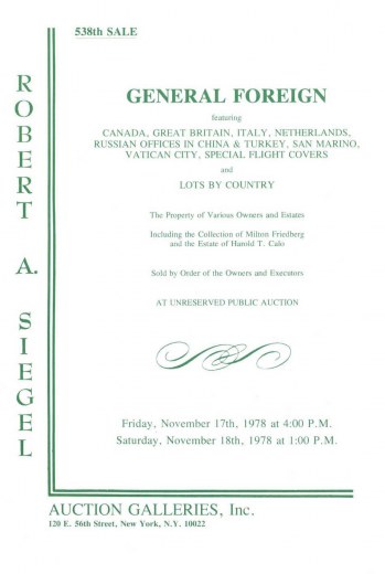 Catalog Cover Sale no. 538 — Siegel Auction Galleries