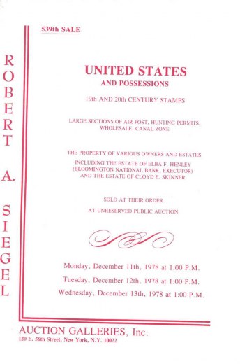 Catalog Cover Sale no. 539 — Siegel Auction Galleries