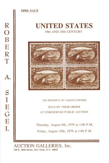 Catalog Cover Sale no. 549 — Siegel Auction Galleries
