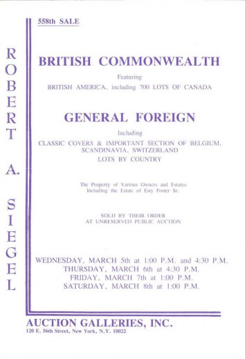 Catalog Cover Sale no. 558 — Siegel Auction Galleries