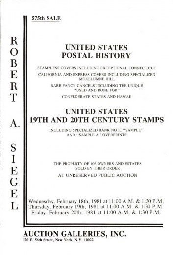 Catalog Cover Sale no. 575 — Siegel Auction Galleries