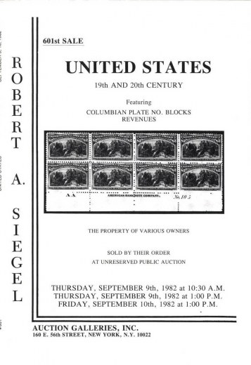 Catalog Cover Sale no. 601 — Siegel Auction Galleries