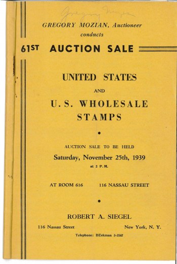 Catalog Cover Sale no. 61 — Siegel Auction Galleries