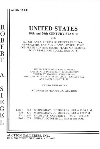 Catalog Cover Sale no. 625 — Siegel Auction Galleries