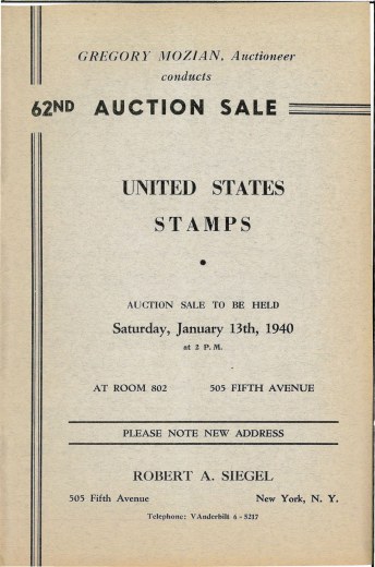 Catalog Cover Sale no. 62 — Siegel Auction Galleries
