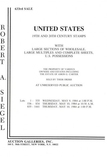 Catalog Cover Sale no. 633 — Siegel Auction Galleries