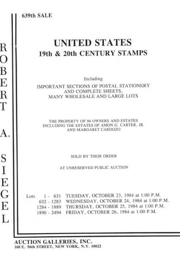Catalog Cover Sale no. 639 — Siegel Auction Galleries