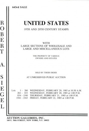 Catalog Cover Sale no. 643 — Siegel Auction Galleries