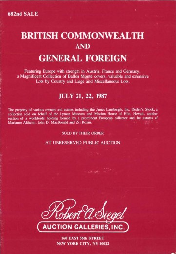Catalog Cover Sale no. 682 — Siegel Auction Galleries