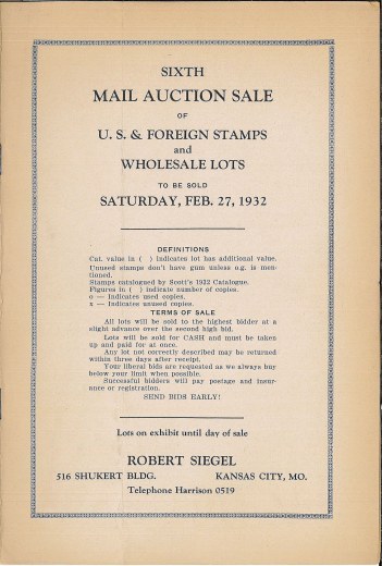 Catalog Cover Sale no. 6 — Siegel Auction Galleries