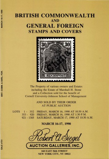 Catalog Cover Sale no. 721 — Siegel Auction Galleries