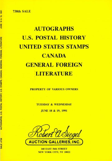 Catalog Cover Sale no. 738 — Siegel Auction Galleries