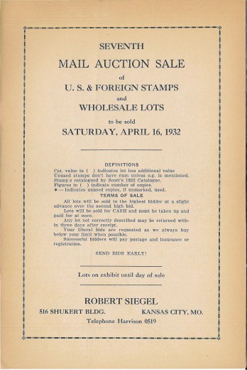 Catalog Cover Sale no. 7 — Siegel Auction Galleries